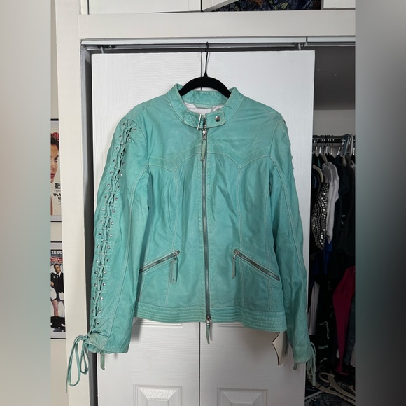 Vintage Scully Women's Teal Leather Jacket - Picture 3 of 12